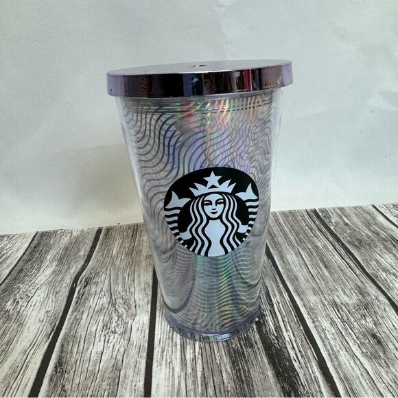 2016 Starbucks Iridescent Waves Grande 16oz Tumbler & Lid NO STRAW 16 oz Purple - Picture 1 of 6